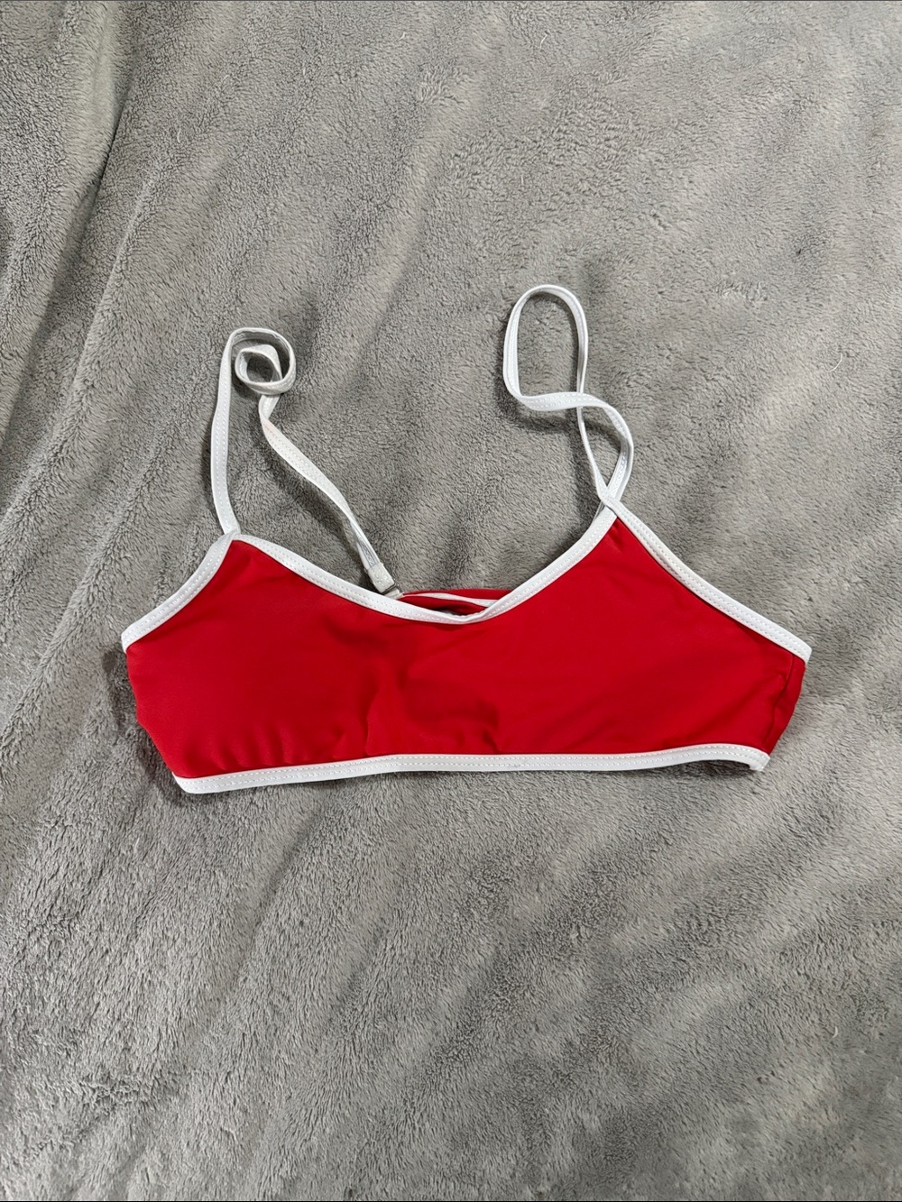 Red Cropped Bikini Top with White Trim